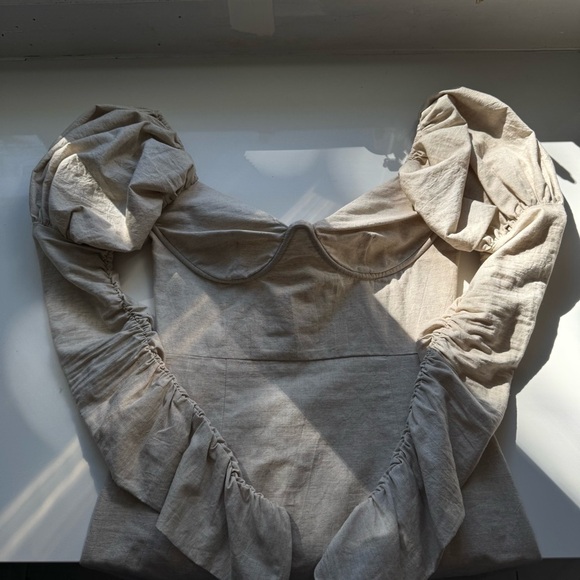 Sabo Luxe Puff Long Sleeve Beige Dress - Picture 11 of 16